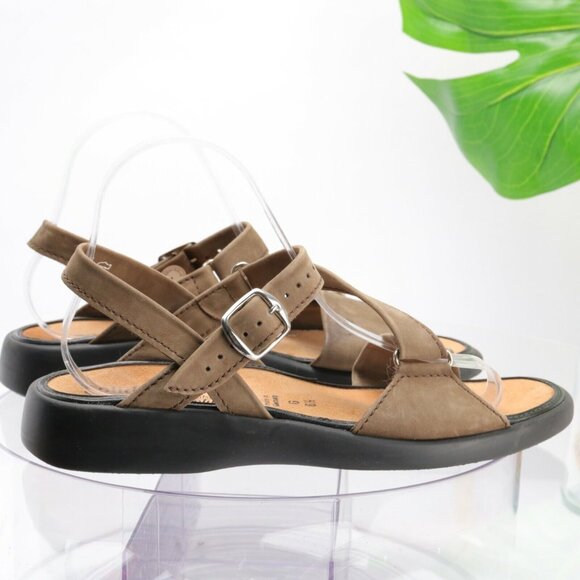 Solidus Womens Sandal Size 8.5 Brown Leather Three Point Adjustable Strap Comfy - Picture 4 of 12